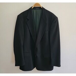 Ferrini Wool Cashmere Single Breasted Blazer L46 Black Two Button Classic Preppy